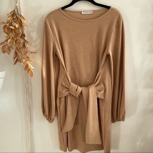 Tan dress with tie detail